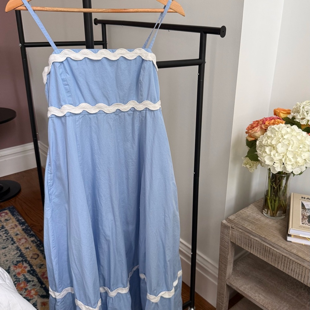 Light Blue Maxi Sundress with White Trim